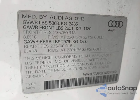 2014 Audi Q5 2.0T Premium from USA, damaged, VIN WA1LFAFP2EA037200